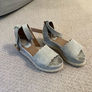 Chloe Gray Scalloped Wedges